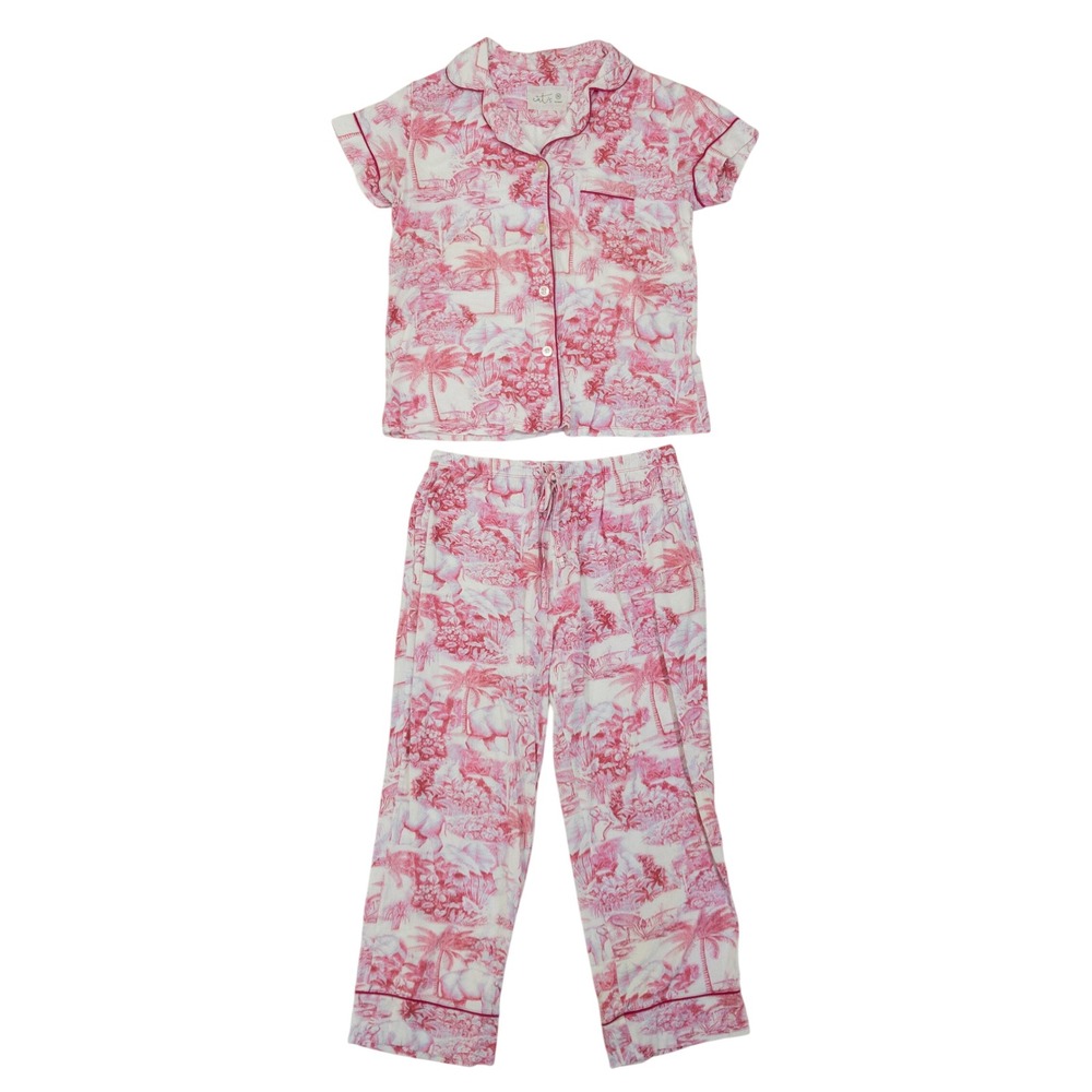 Cat's Pajamas Pajama Set Womens Medium Pink White Palm Grove Pima Knit